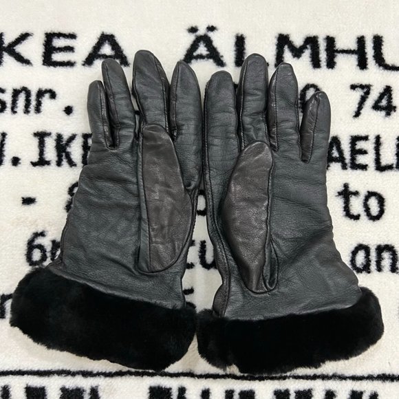 UGG Leather Fur Trim Gloves - Women Small/Medium - Picture 2 of 5